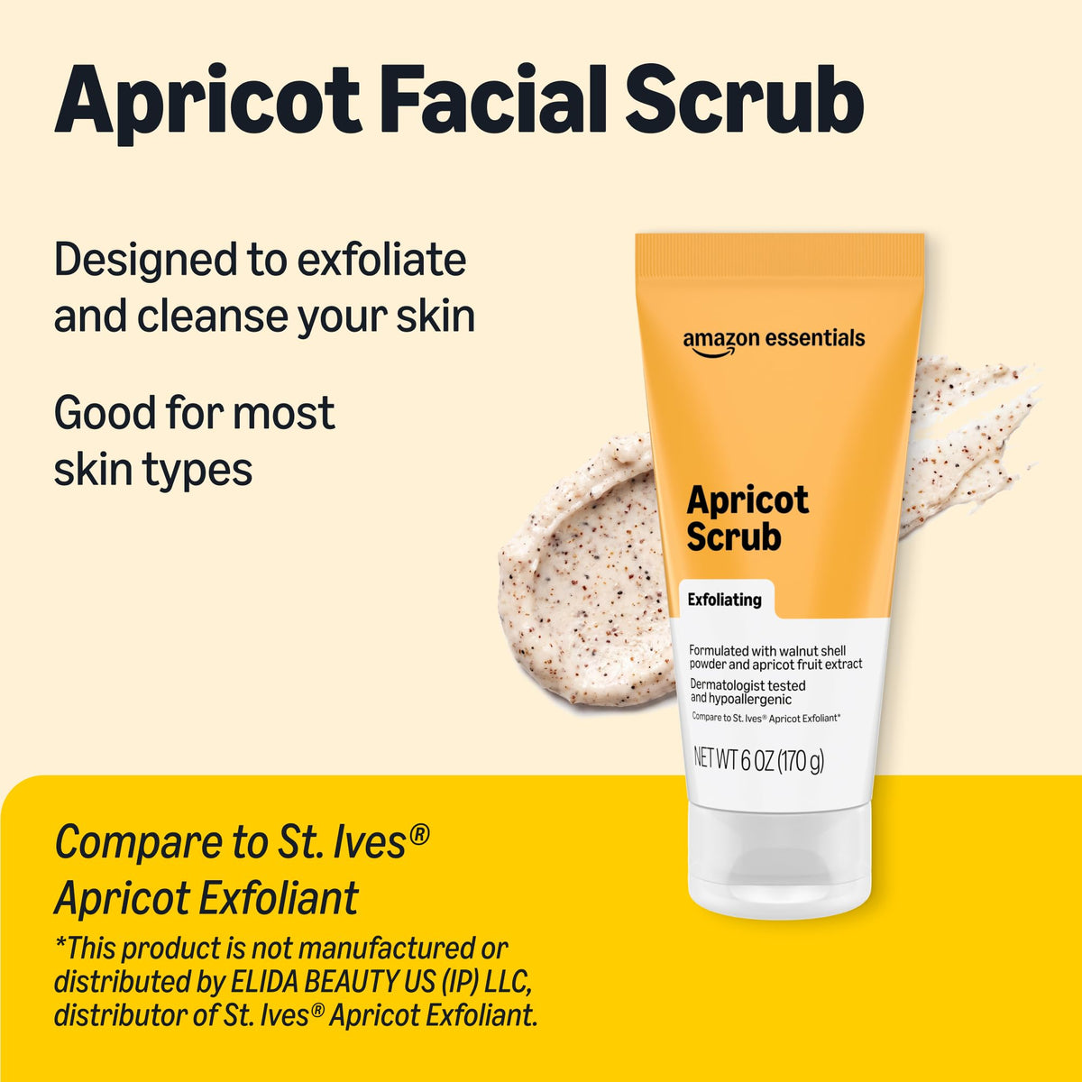 Amazon Essentials Exfoliating Apricot Face Scrub, Facial Cleanser, 6 Fluid Ounce Amazon Basics