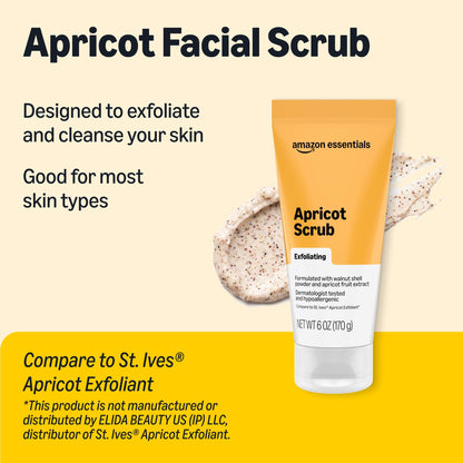 Amazon Essentials Exfoliating Apricot Face Scrub, Facial Cleanser, 6 Fluid Ounce Amazon Basics