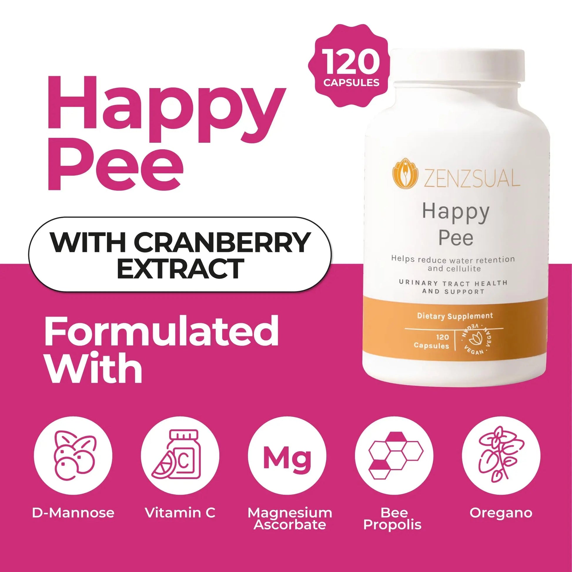 ZENZSUAL Happy Pee, 120 Capsules – Urinary Tract Support & Bladder Health Supplement with Cranberry, D-Mannose, Vitamin C and Oregano for Women and Men – Healthy Flow, Comfort & Fluid Balance ZENZSUAL buy australia supplements