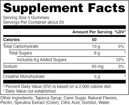 Bucked Up Creatine Gummy Bucks Blue Blast | 5g Creatine Monohydrate per Serving | Non GMO Gluten Free Vegan Creatine Gummies | Chewable Creatine Supplement (20 Servings)
