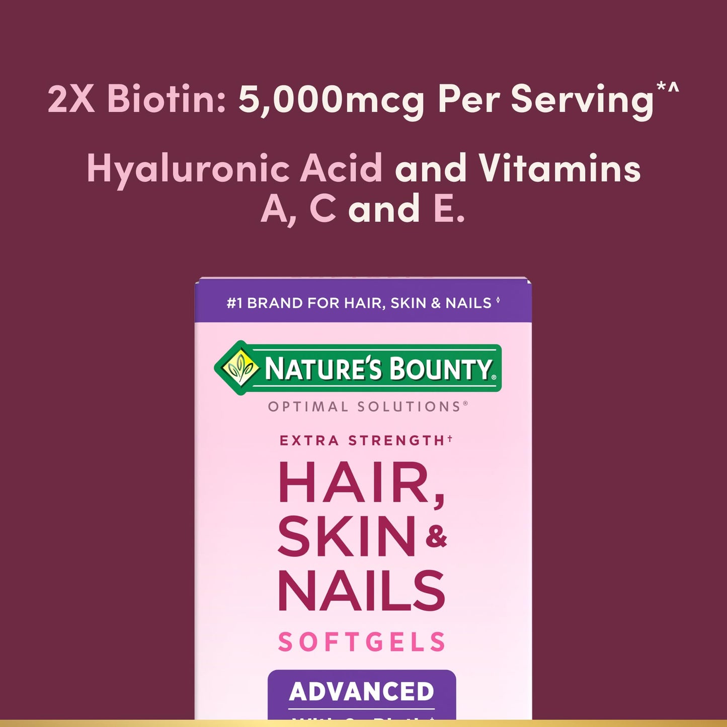 Nature's Bounty Advanced Hair, Skin & Nails, Argan-Infused Vitamin Supplement with Biotin and Hyaluronic Acid, 150 Rapid Release Softgels, 50 Total Servings Nature's Bounty
