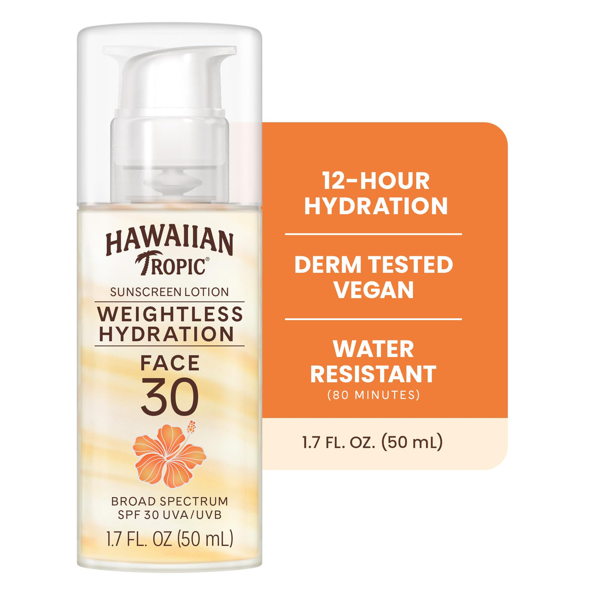 Hawaiian Tropic Weightless Hydration SPF 30 Face Sunscreen, 1.7 Fl Oz Hawaiian Tropic