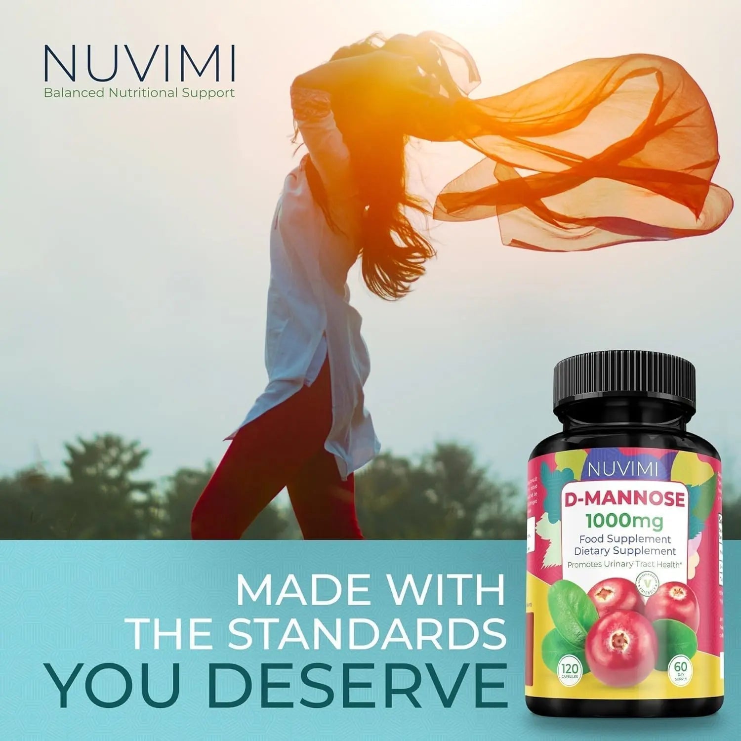 NUVIMI D Mannose 120 Capsules - 1000 mg per Dose - Dietary Supplement Helps Promote Urinary Tract Health - Natural Vegan UTI Defense NUVIMI buy australia supplements