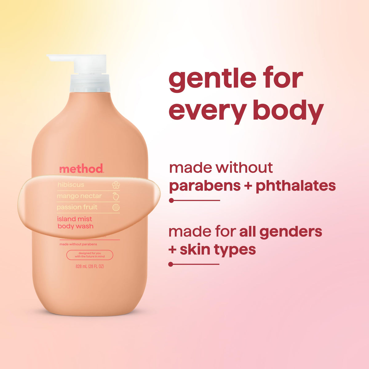 Method Body Wash, Island Mist-Leaves Skin Feeling Soft & Moisturized, Made Without Parabens, Notes of Hibiscus, Mango Nectar & Passion Fruit, 28 fl oz Method