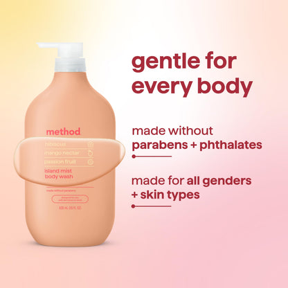 Method Body Wash, Island Mist-Leaves Skin Feeling Soft & Moisturized, Made Without Parabens, Notes of Hibiscus, Mango Nectar & Passion Fruit, 28 fl oz Method