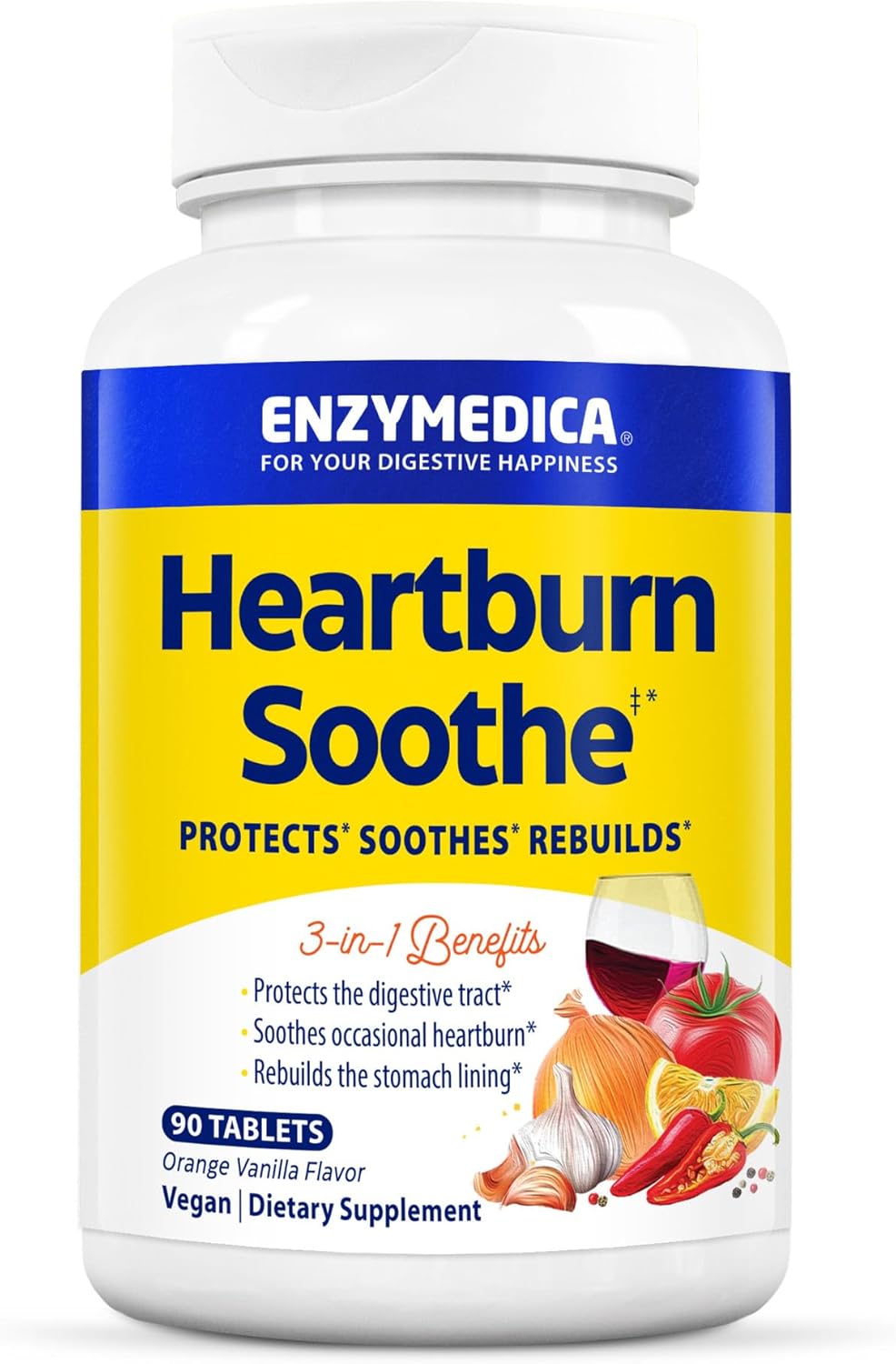 Enzymedica Heartburn Soothe Chewable Supplement - Natural Reflux & Stomach Lining Support, Balances pH Levels with Alginate, Fast-Acting Acid Support for Digestive Health, Vanilla Orange - 90 Tablets Gsupps Australia