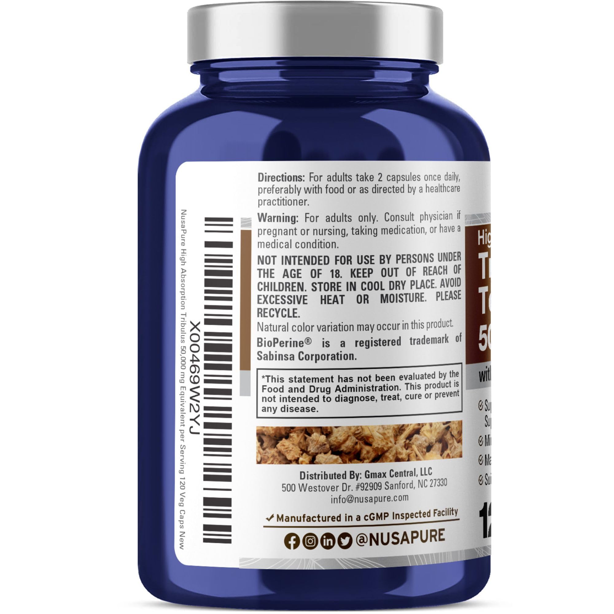 NusaPure Tribulus Terrestris 50:1 Extract, 1000 mg Equivalent to 50,000mg| 120 Veggie Caps | 95% Steroidal Saponins | Non-GMO, Bioperine & Vegan NusaPure buy australia supplements