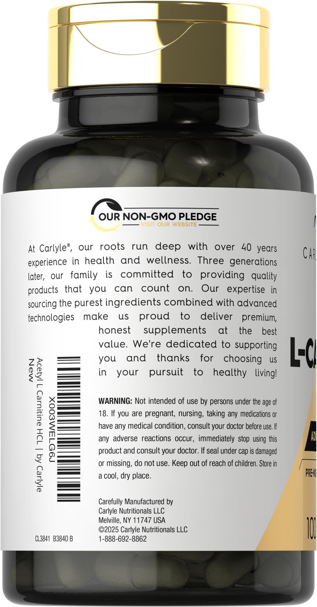 Carlyle Acetyl L-Carnitine HCL | 1000mg | 100 Capsules | Advanced Athlete Formula | Pre-Workout Supplement | Non-GMO & Gluten Free Carlyle buy australia supplements