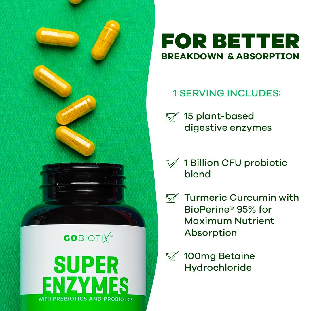 GOBIOTIX Digestive Enzymes Supplement with Prebiotics and Probiotics for Women and Men - Gut Health, Gluten Digestion, Lactose Absorption GOBIOTIX