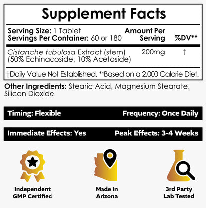 Nootropics Depot Cistanche tubulosa Tablets | 200mg | 60 Count | Minimum 50% Echinacoside + 10% Acetoside (Verbascoside) | Promotes Physical Strength and Energy | Promotes Vitality