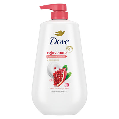 Dove Body Wash with Pump Rejuvenate Pomegranate & Hibiscus for 24hr Lotion-Soft Skin Moisturizing Skin Cleanser Dove