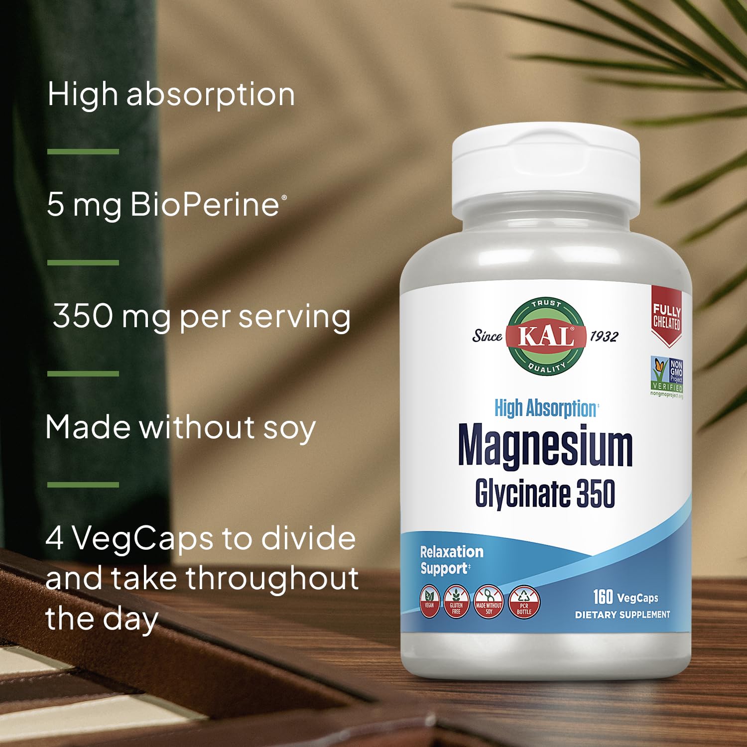 KAL Magnesium Glycinate Capsules, Fully Chelated Magnesium Bisglycinate, High Absorption Magnesium Supplement, Healthy Bones, Muscle, Relaxation and Stress Support, Non-GMO 160 count KAL buy australia supplements