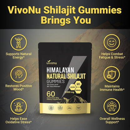Himalayan9 Shilajit Gummies with Ashwagandha & Gokshura | 85+ Trace Minerals & Fulvic Acid | Organic, Non-GMO Micronutrient Supplement VivoNu