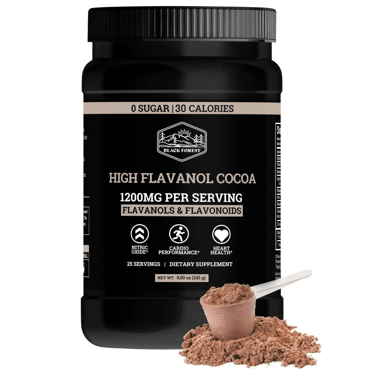 Black Forest High Flavanol Cocoa Powder (1200mg Flavanols & Flavonoids Supplements)10X More Flavanols (Epicatechin) Than Cocoa & 600mg of Epicatechin Supplement Black Forest