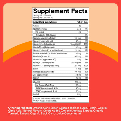 SmartyPants Kids Multivitamin Gummies with Omega 3 DHA/EPA, Vitamins D3, C, B12, B6, A, K, and Zinc, Gluten Free SmartyPants
