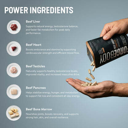 FORGEBODY® Beef Organ Complex Capsules [1 Month] - 100% Grass Fed Beef Organ Supplement with Blend of Liver, Heart, Bone Marrow, Pancreas & Testicles FORGEMEN