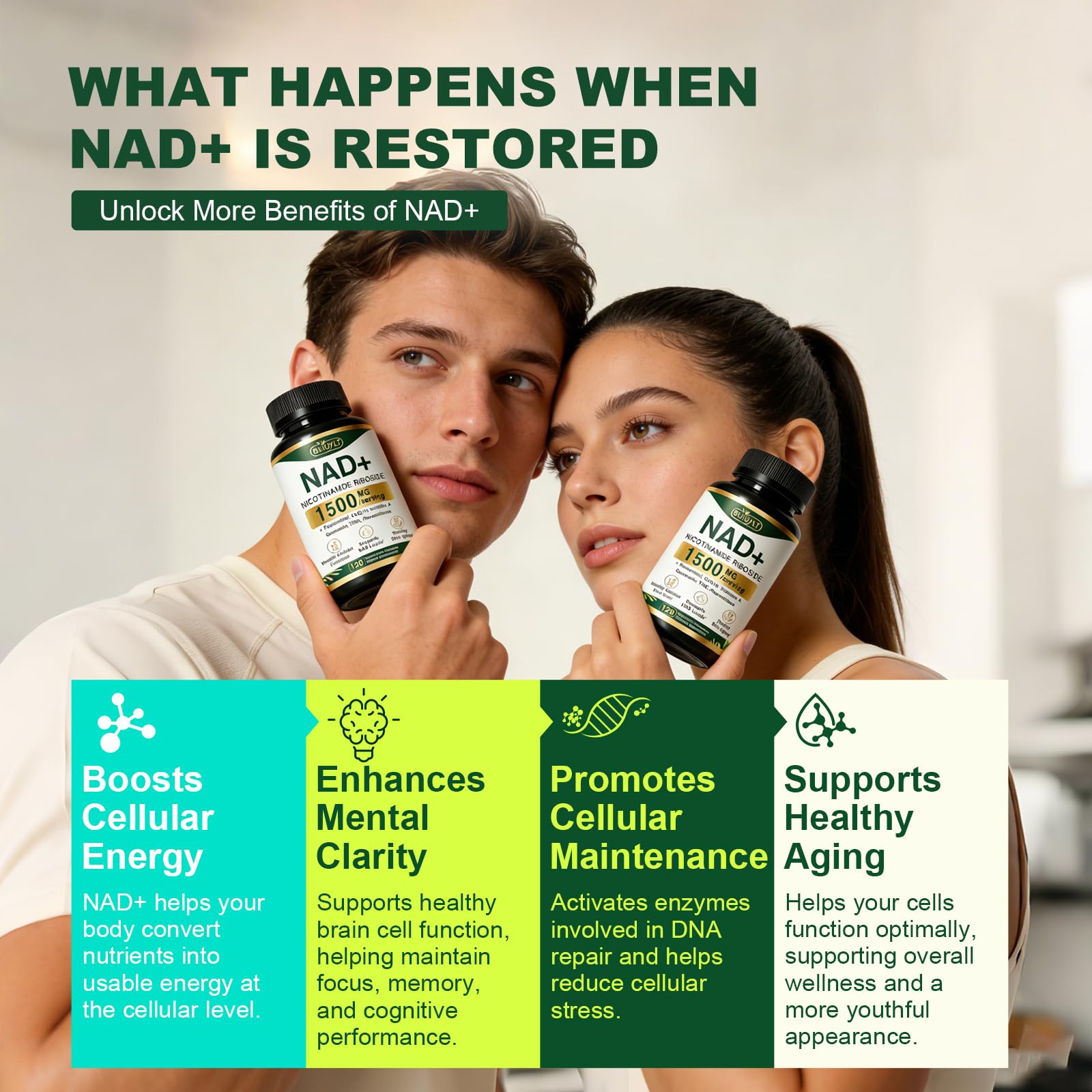 BUIUYLT NAD+ Supplement 1500mg, NR NMN Replacement with Resveratrol, Urolithin A, CoQ10 & Quercetin for Cellular Energy, Healthy Aging & Stamina for Women & Men - 120 Capsules BUIUYLT buy australia supplements