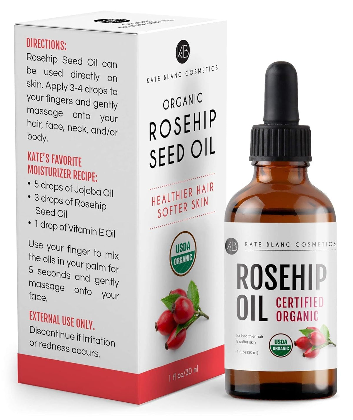 Kate Blanc Cosmetics Rosehip Seed Oil for Face, 100% Pure, Organic (1oz) Kate Blanc Cosmetics