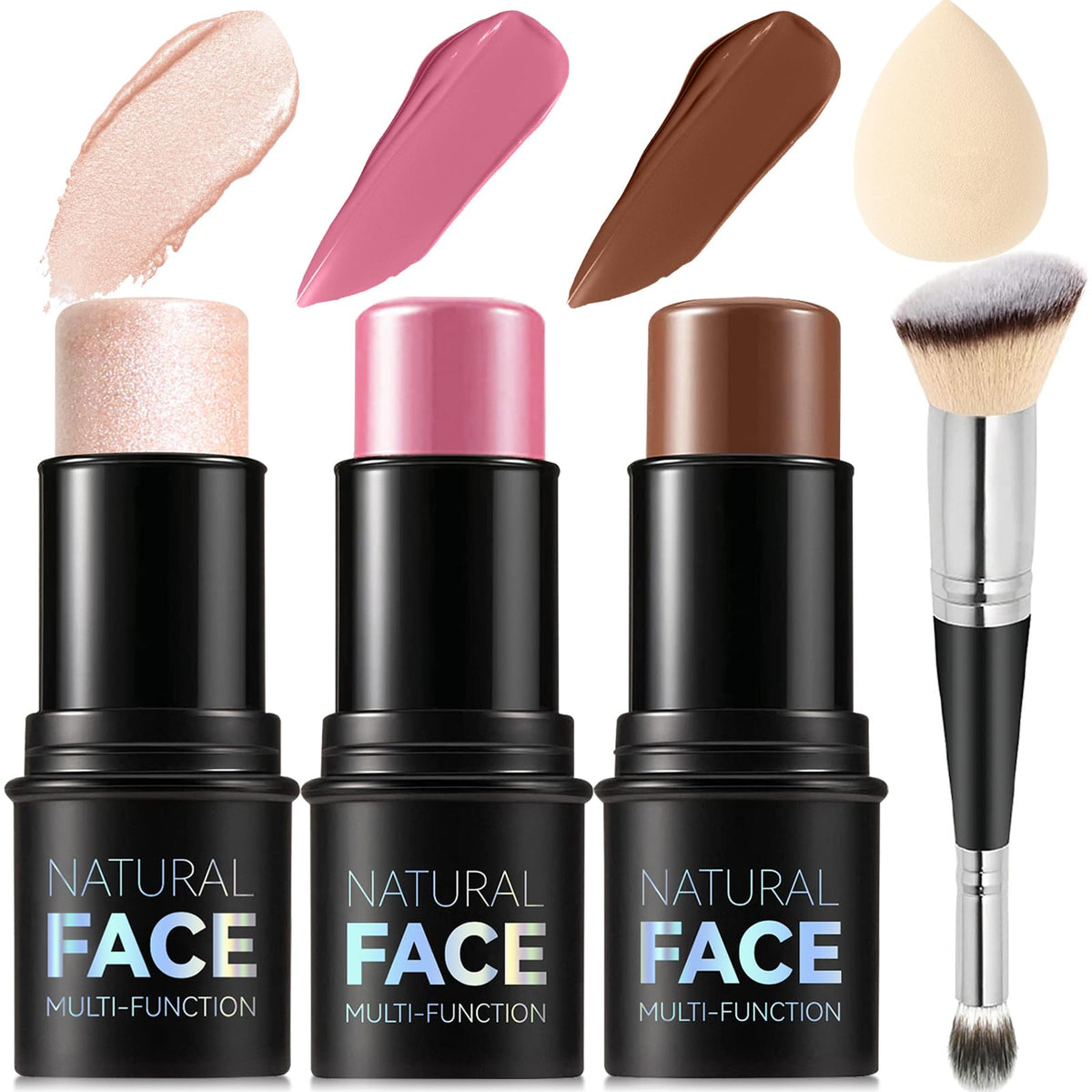 3Pcs Cream Contour Stick Makeup Kit, Shades with Highlighter, Blush and Bronzer Contour Stick for Sculpt the Cheeks, Long Lasting, Waterproof, Matte & Dewy Finish (LIGHT MEDIUM(2+5+6)) LemonSac