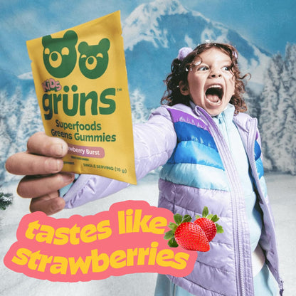 Gruns Multivitamin for Kids, Super Greens Gummies, Superfood Gummy Bears with 20+ Vitamins & Minerals, Spirulina, Chlorella, Alfalfa, Prebiotics Fiber for Digestive Health Grüns