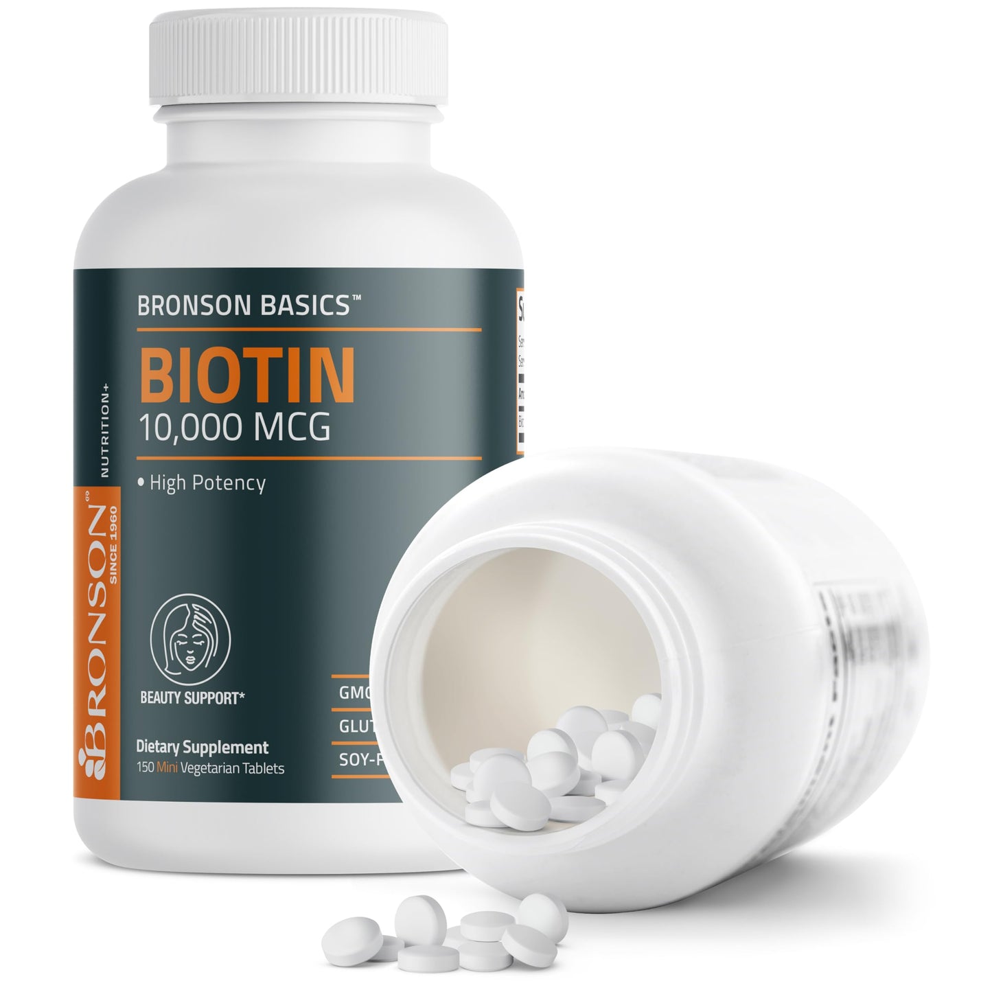 Bronson Biotin 10,000mcg, Supports Healthy Hair, Skin and Nails, Vegetarian, Non-GMO, 150 Tablets Bronson