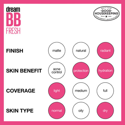 Maybelline Dream Fresh Skin Hydrating BB cream, 8-in-1 Skin Perfecting Beauty Balm with Broad Spectrum SPF 30, Sheer Tint Coverage, Oil-Free, Light/Medium, 1 Fl Oz MAYBELLINE