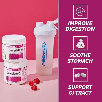 PEScience Complete-GI Gut Health Powder, Probiotics for Women and Men, Digestive Enzymes, Prebiotic Fiber, L-Glutamine PEScience