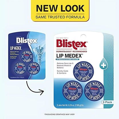 Blistex Lip Medex Medicated Lip Balm, 24 Hr Moisture, 0.25 oz, 3 Count Blistex