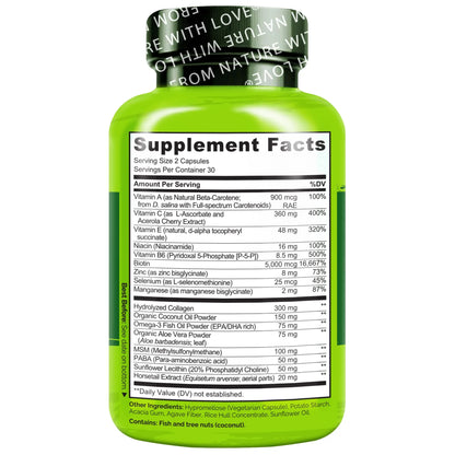 NATURELO Hair, Skin and Nails Vitamins - 5000 mcg Biotin, Collagen, Natural Vitamin E - Supplement for Healthy Skin NATURELO