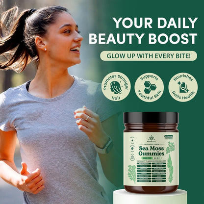 Natural Rems Sea Moss Gummies 16-in-1 - Ashwagandha Black Seed Oil Bladder Wrack Turmeric Vitamin C & D3 with Manuka Burdock Root Dandelion Yellow Natural Rems
