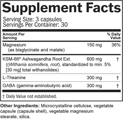 BRAINMD Stress Relief & Sleep Supplement - Natural Calming Formula with GABA & Magnesium - 60 Capsules