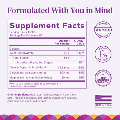BariMelts Calcium Citrate with Vitamin D3 & Magnesium, 120 Smooth-Dissolving Tablets (1-Month Supply), Bariatric Calcium Supplements BariMelts
