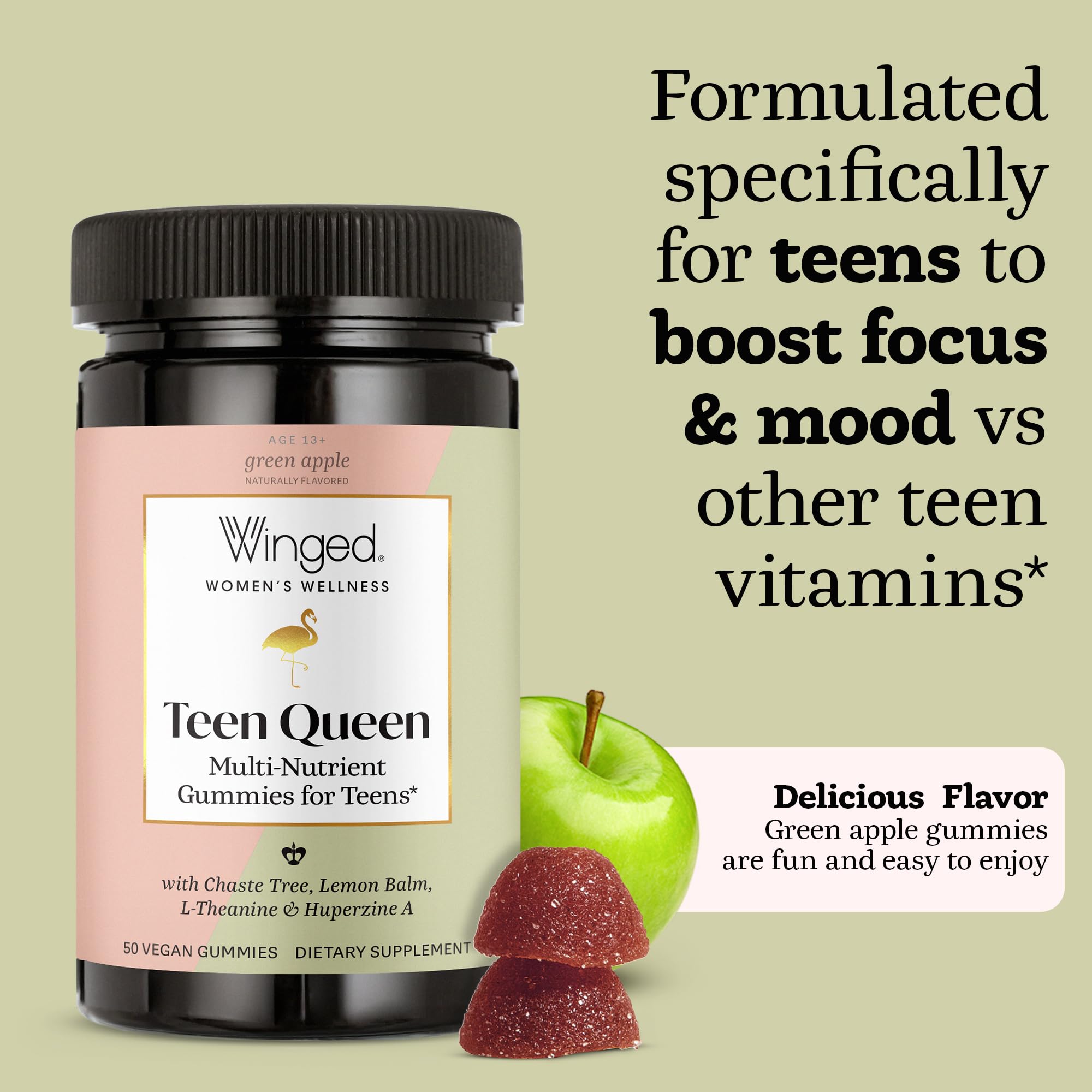 Winged Wellness Multivitamin Gummies for Teen Girls - Teen Vitamins for Mood & Hormonal Health - Vegan Gummy Supplement with Chaste Tree, Lemon Balm, L-Theanine, Probiotics & Biotin - 50 Gummies Winged Wellness buy australia supplements