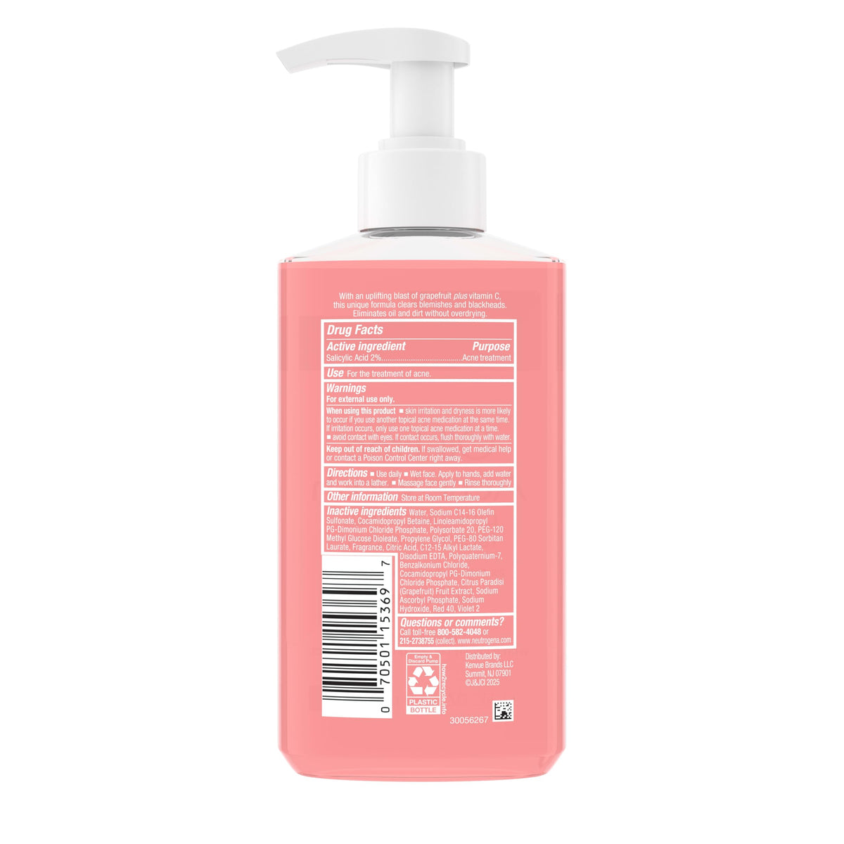 Neutrogena Oil Free Pink Grapefruit Acne Face Wash, 9.1 fl oz Neutrogena