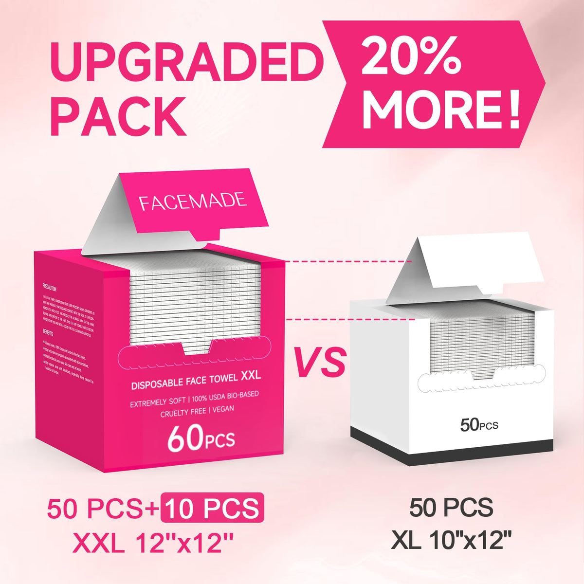 FACEMADE 60 Count XXL Face Towels Disposable 12" × 12" FACEMADE