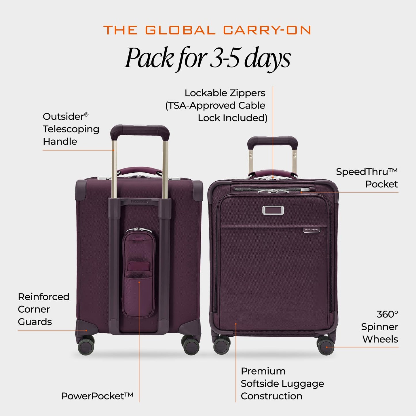 Briggs & Riley Essential 22" Carry On Expandable Spinner - Luggage for Travel, Suitcases with Wheels, Softside Rolling Bag for Men & Women, Self-Repairing Zipper - Baseline Collection, Black Gsupps Australia