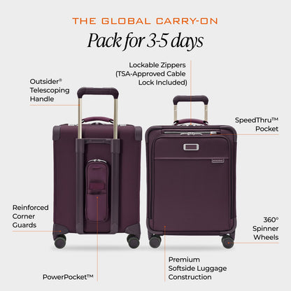 Briggs & Riley Essential 22" Carry On Expandable Spinner - Luggage for Travel, Suitcases with Wheels, Softside Rolling Bag for Men & Women, Self-Repairing Zipper - Baseline Collection, Black Gsupps Australia
