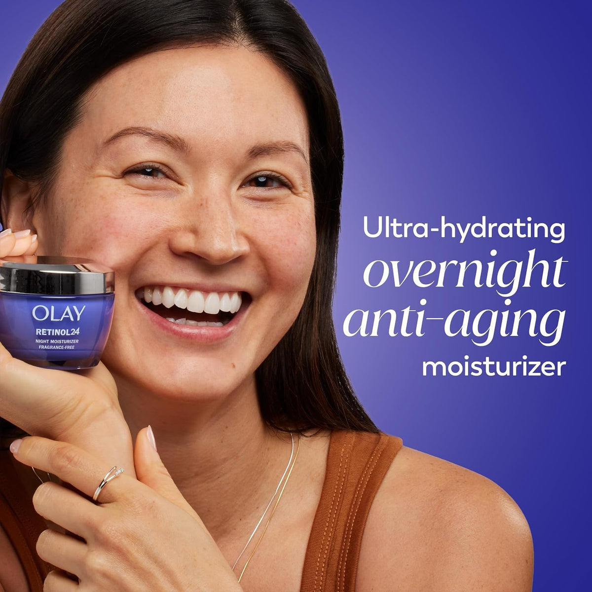 Olay Retinol 24 Face Moisturizer, Anti-Aging Night Cream for Women, Trial Size, Fragrance-Free, Non Greasy - Anti-Wrinkle, Smooth Fine Lines, Tightening Skin Care - Peptides, Glycerin, 0.5 Oz Olay