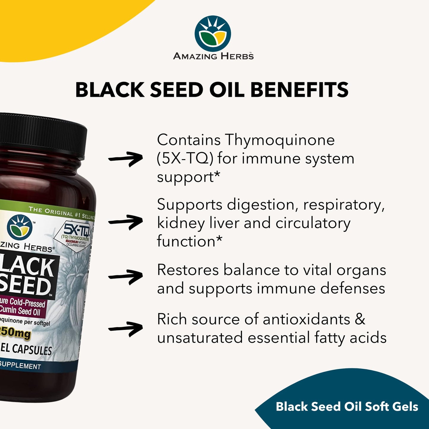Amazing Herbs Premium  Capsules - High Potency, Cold Pressed Nigella Sativa Aids in Digestive Health Amazing Herbs