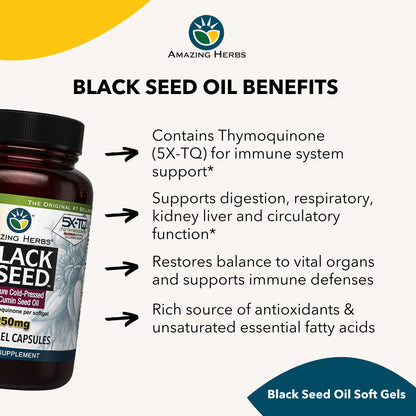 Amazing Herbs Premium  Capsules - High Potency, Cold Pressed Nigella Sativa Aids in Digestive Health Amazing Herbs