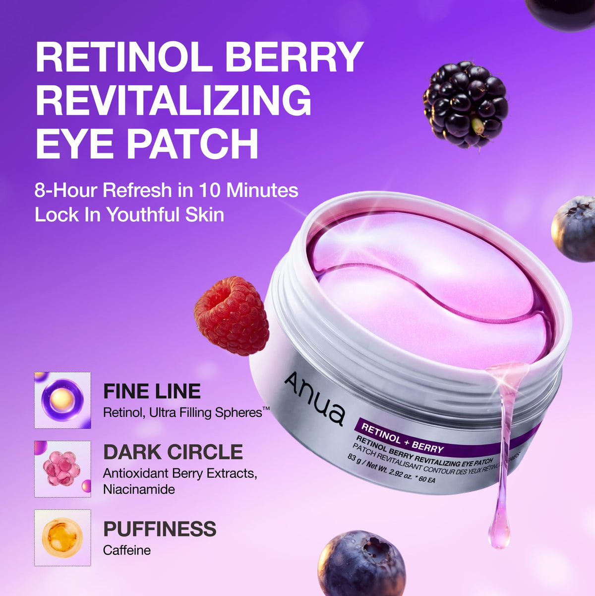 ANUA Retinol Berry Eye Patches, 60 Count ANUA