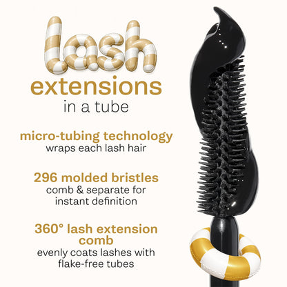tarte tartelette XL tubing mascara – Lash Extensions in a Tube with Peptide, Extra-Bold Buildable Length & Volume, Smudge-Proof Longwear, Easy-to-Remove, Vegan & Cruelty-Free, full size, black tarte