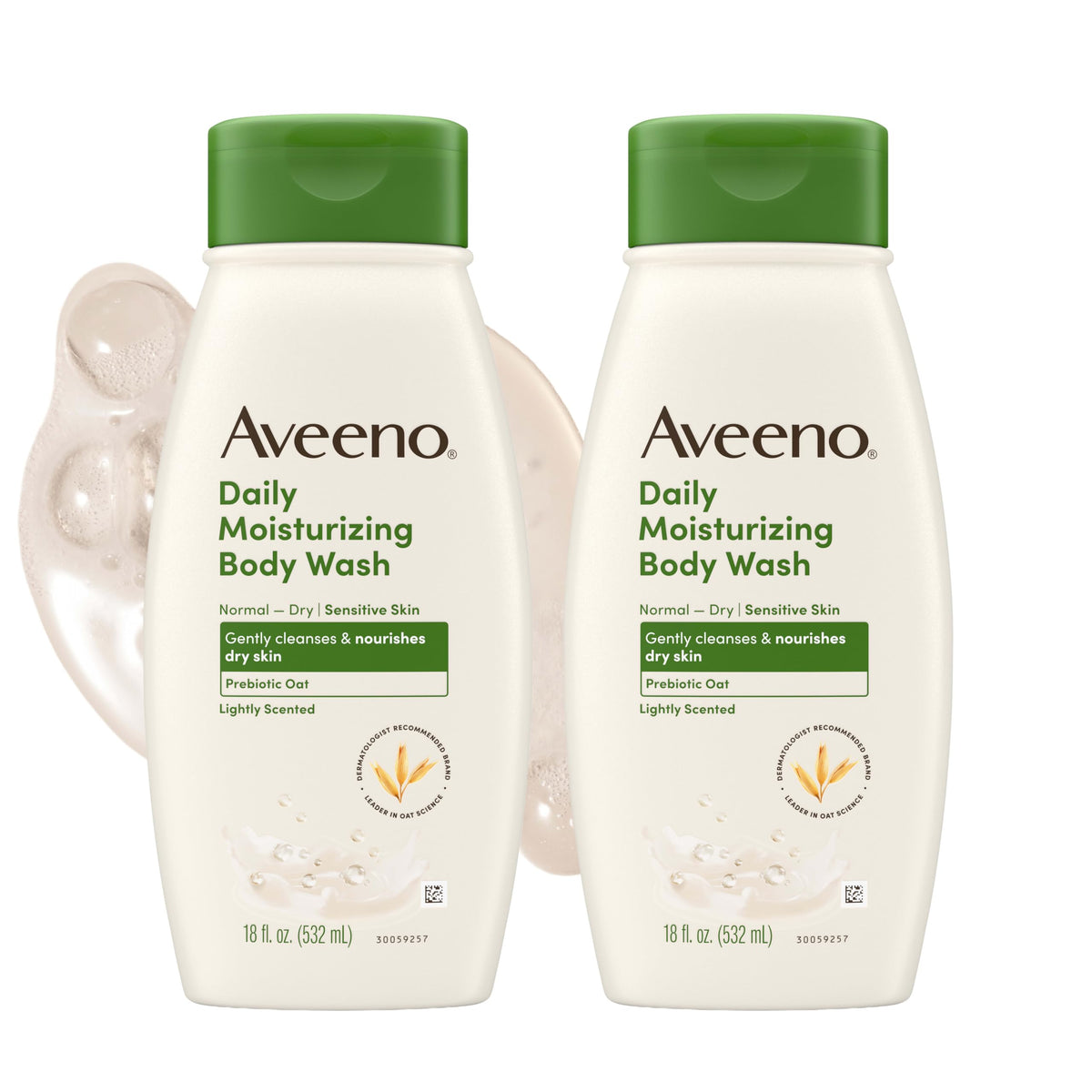 Aveeno Daily Moisturizing Body Wash, Prebiotic Oat, Dry Skin, 18 fl oz x 2 Aveeno
