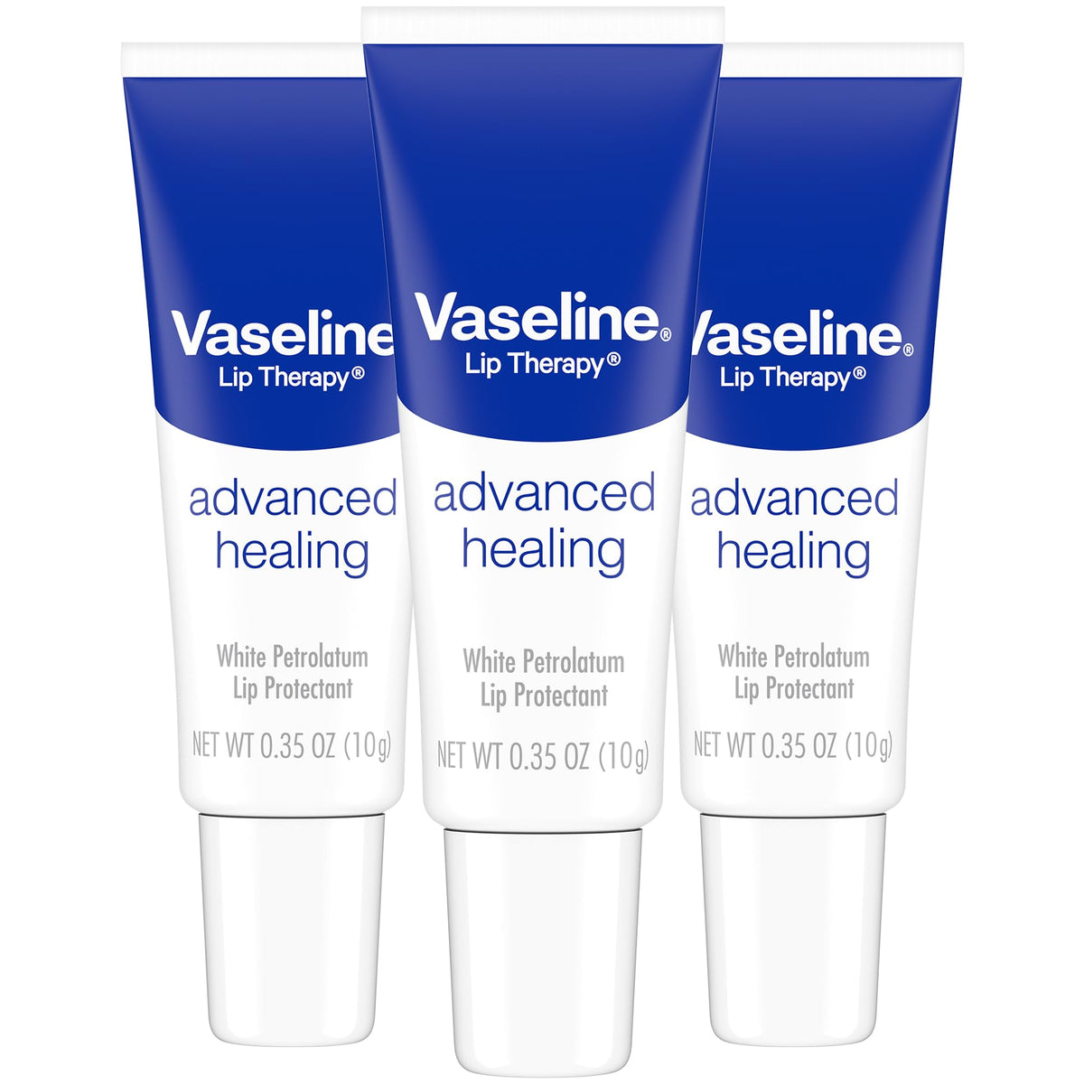 Vaseline Lip Therapy Advanced Healing 3-Pack – White Petroleum Moisturizing Lip Balm for Extremely Dry Lips, 0.35 Oz Ea Vaseline