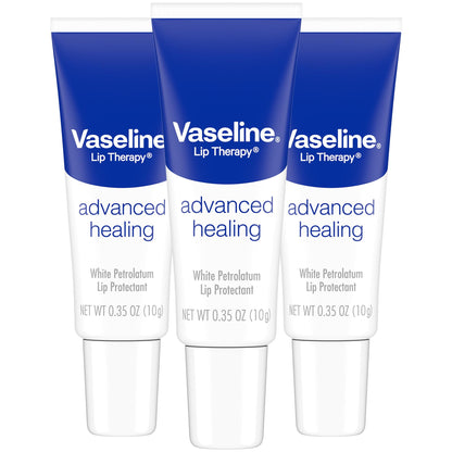 Vaseline Lip Therapy Advanced Healing 3-Pack – White Petroleum Moisturizing Lip Balm for Extremely Dry Lips, 0.35 Oz Ea Vaseline