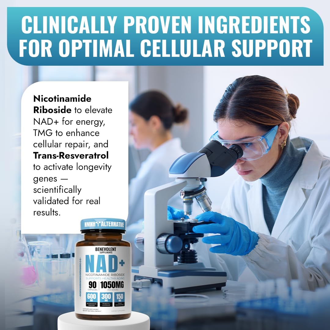 Benevolent NAD+ Supplement 1050mg, Max Absorption 3in1 NAD Supplements for Women & Men with Nicotinamide Riboside, Trans-Resveratrol & TMG, NAD Plus for Cellular Energy, Brain Support & Aging, 90 Caps Benevolent Nourishment buy australia supplements