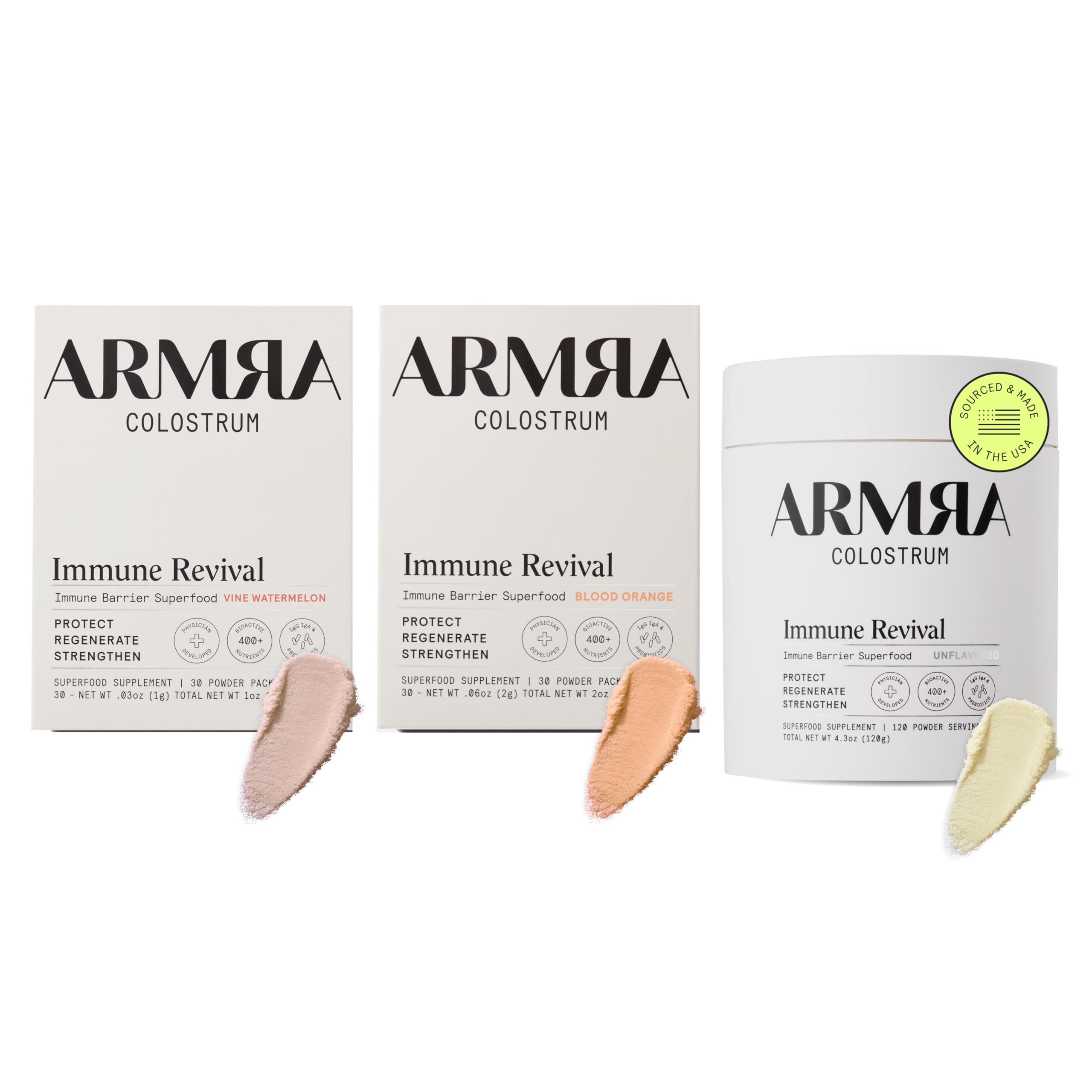 ARMRA Colostrum™ Premium Powder, Grass Fed, Gut Health Bloating Immunity Skin & Hair, Contains 400+ Bioactive Nutrients (Blood Orange, Vine Watermelon, Unflavored Bundle | 180 Servings) ARMRA buy australia supplements
