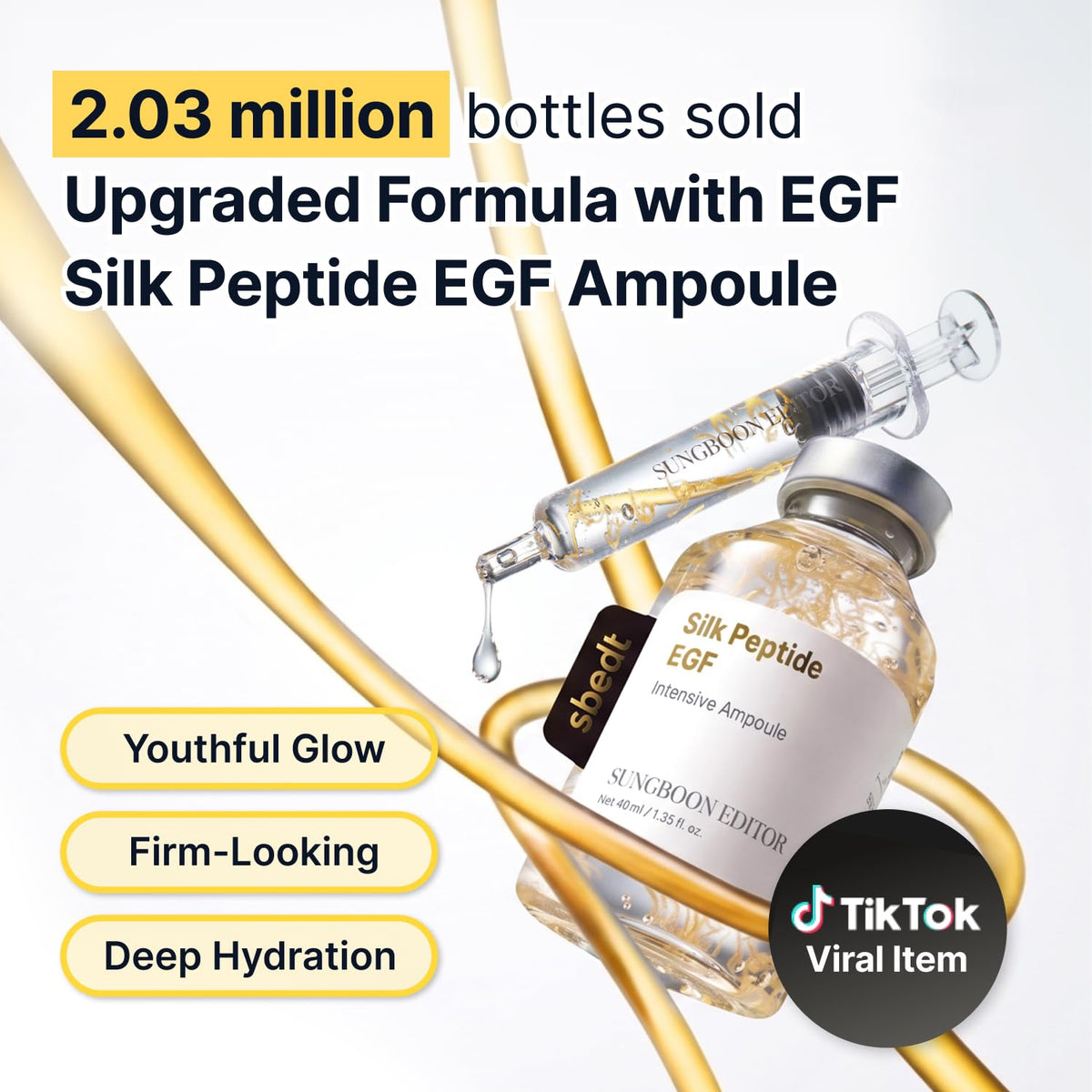 SUNGBOON EDITOR Glow Intensive Deep Collagen Silk Peptide EGF Ampoule, Copper Peptides Serum for Face with Multi Peptides, Hydrating Korean Skincare Facial Serum for Smooth-Looking Skin, 1.35 fl oz SUNGBOON EDITOR