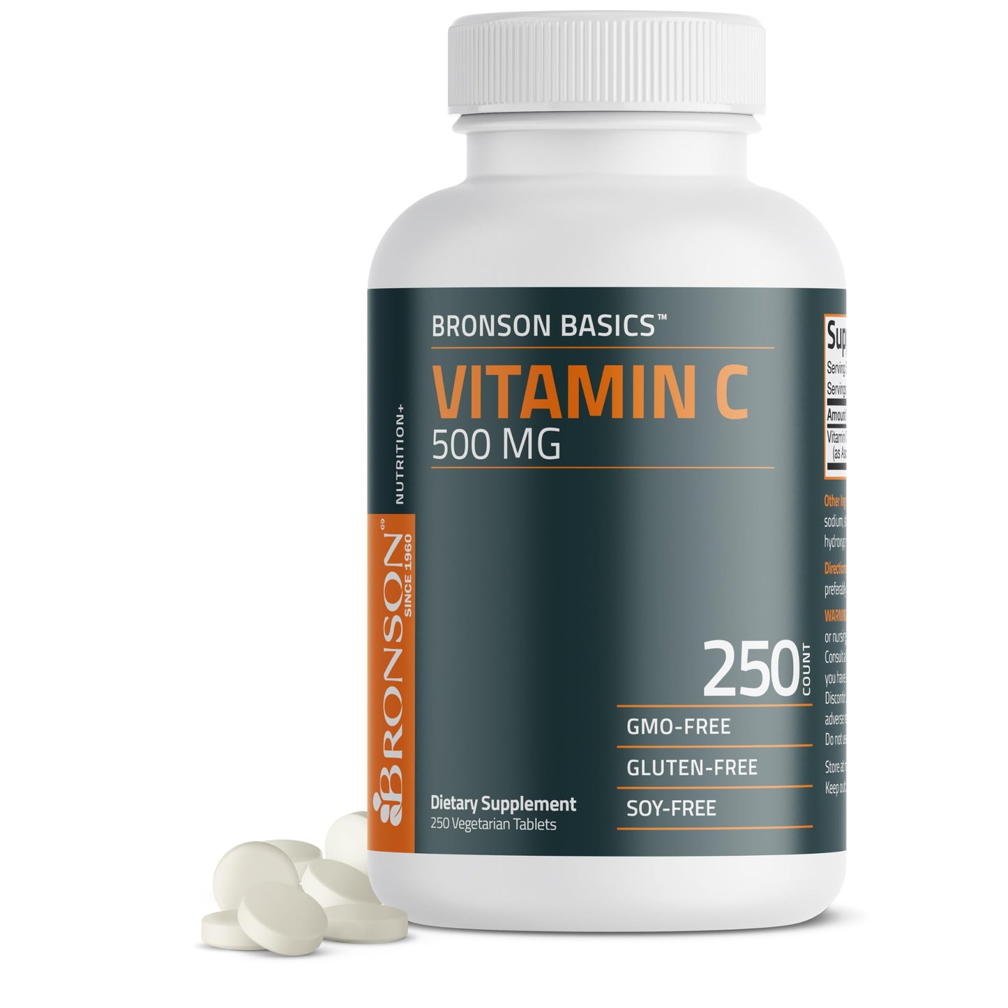 Bronson Vitamin C 500 MG Supports a Healthy Immune System & Antioxidant Protection, Non-GMO, 250 Vegetarian Tablets Bronson