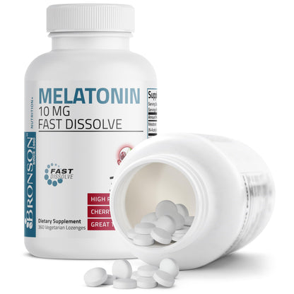 Bronson Melatonin 10mg Fast Dissolve Cherry Flavored Tablets Vegetarian Chewable Lozenges, 360 Count Bronson
